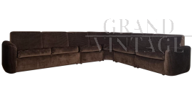 Vintage corner sofa bed in brown velvet, 1970s