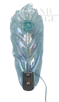 Single leaf applique wall lamp in etched Murano glass attr. Barovier