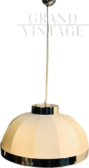 Vintage shantung silk fabric pendant light chandelier, 1970s