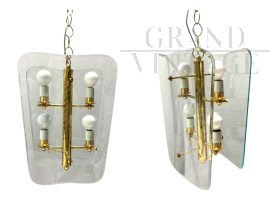 Pair of chandeliers attributed to Fontana Arte in Murano glass, 1960s