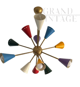 Stilnovo Sputnik-style chandelier with multicolored cones