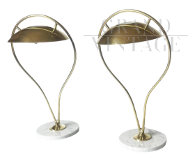 Pair of vintage brass and marble table lamps, 1970s       
