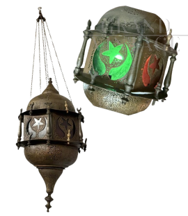 Moroccan lantern from the 1920s in copper with stained glass