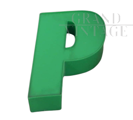 Vintage green plastic letter P from a pharmacy sign, 1980s