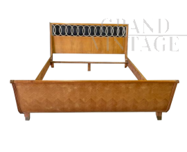 1950s bed in herringbone wood attributable to Paolo Buffa