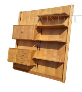 Mid-century hanging modular bookcase in maple wood, 1960s 