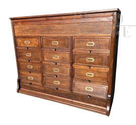 Antique office filing cabinet in oak with 12 drawers  