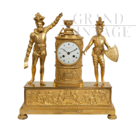 Antique Empire clock in gilt bronze with King Charles X                         
                            