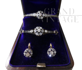 19th century set with bracelet, brooch and earrings in gold and silver with diamonds