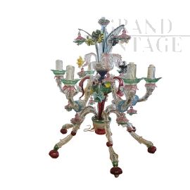 Multicolored Murano glass table lamp with 6 light points