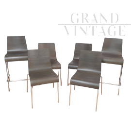 Set of 4 Billiani dining chairs and 2 high stools in wood and metal, 1911     