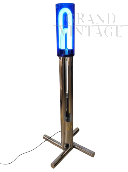 Tetralogy floor lamp by Gabetti and Isola in steel and blue acrylic glass     