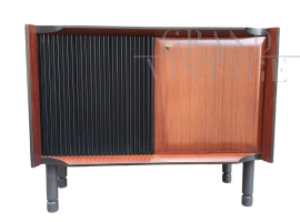 Small vintage rosewood sideboard with black knurled door