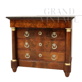 Small 19th century mahogany Empire chest of drawers with marble top