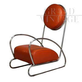 Art Deco style armchair by Hayek Gottwald in metal and red skai         