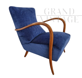 Art Deco style blue velvet armchair