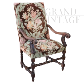 Antique walnut throne armchair from the early 18th century