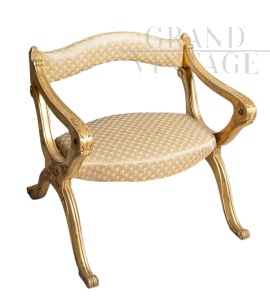 Antique Louis Philippe kneeling chair in gilded and carved wood
