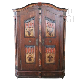 Rare 19th century Tyrolean carved and painted wardrobe with secret compartments