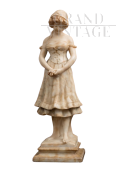 Antique sculpture of a girl in alabaster signed Le Roy, French Napoleon III era