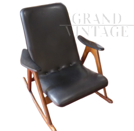 Vintage rocking chair in skai and walnut