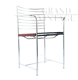 Cidue metal chairs with leather seats, 1970s