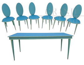 Vintage 1950s style teal dining set with gold accents