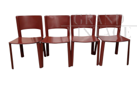 Set of 4 Cidue chairs in burgundy leather, Italy 1970
