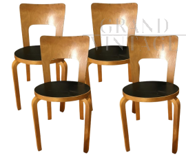 Set of 4 model 66 chairs by Alvar Aalto for Les Arcs 1600, 1969