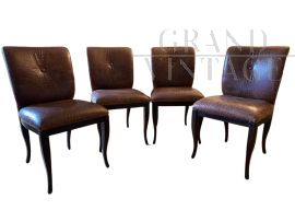 Set of 4 industrial vintage style brown leather armchairs