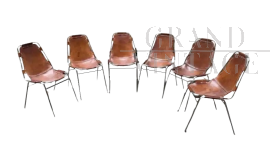Set of 6 chairs by Charlotte Perriand for Les Arcs in Cordovan leather