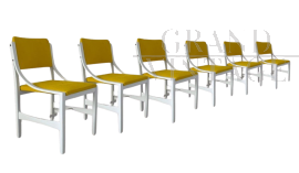 Set of 6 vintage chairs in white wood and mustard yellow fabric