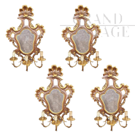 Set of four three-light Venetian wall lights with mirror, late 19th century