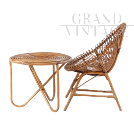 Bamboo armchair and coffee table set, Italy 1960s