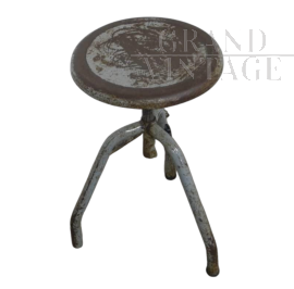 Industrial workshop stool in gray lacquered iron, 1950s            
                            