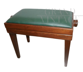 Adjustable vintage piano stool in wood and green skai          