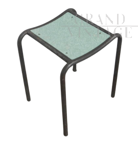Vintage stool in iron and green formica, Italy 1960s