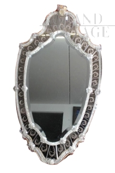 1950s mirror with gilded artistic glass frame   