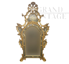 Mirror in gilded wood and decorated mirror glass
