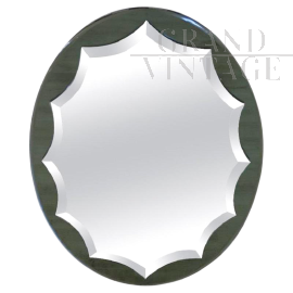 Oval beveled mirror in smoked glass, Italian design from the 1960s