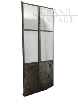 Brown Iron Industrial Door with Mirror, 1920s