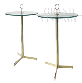 Pair of 1970s high tables in brass and glass