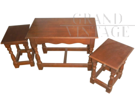 80's coffee table with tuck under stools