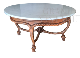 Round coffee table from the late 19th century in carved wood and marble