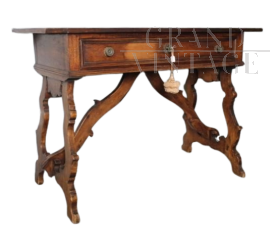 Antique Piedmontese refectory desk or table in solid walnut, 18th century