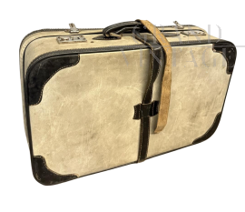 Vintage ivory and black leather suitcase, Italy 1950s