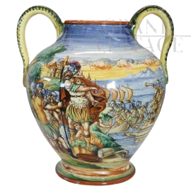 Ceramic vase with classic decoration, FF brand, Made in Italy, 1980s