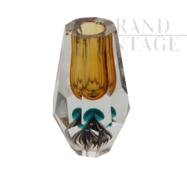 Faceted Murano glass vase in yellow ochre, 1970s