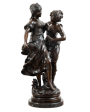 Auguste Moreau, scultura antica in bronzo brunito con fanciulle, Francia XIX secolo                            