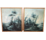 Pair of large old paintings with monochromatic landscapes, 18th century
